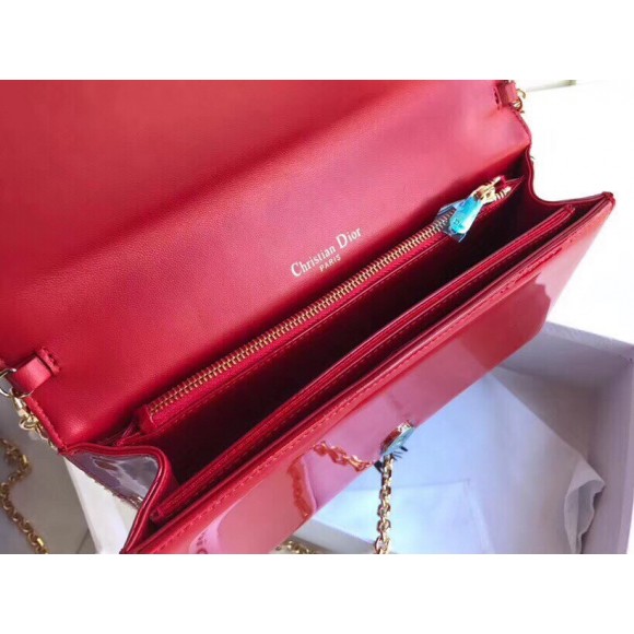 D*or lady D*or chain pouch in red patent cannage calfskin