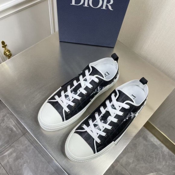 D*or men's b23 low-top sneakers in black and white oblique canvas