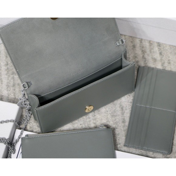 D*or lady D*or chain pouch in grey diamond calfskin