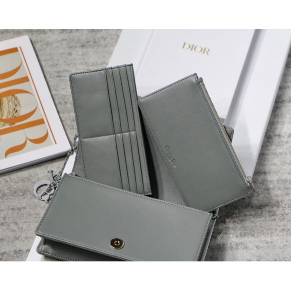 D*or lady D*or chain pouch in grey diamond calfskin