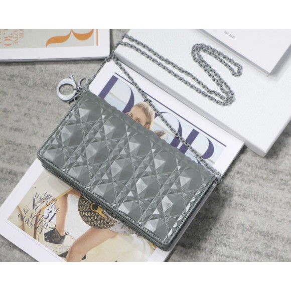D*or lady D*or chain pouch in grey diamond calfskin