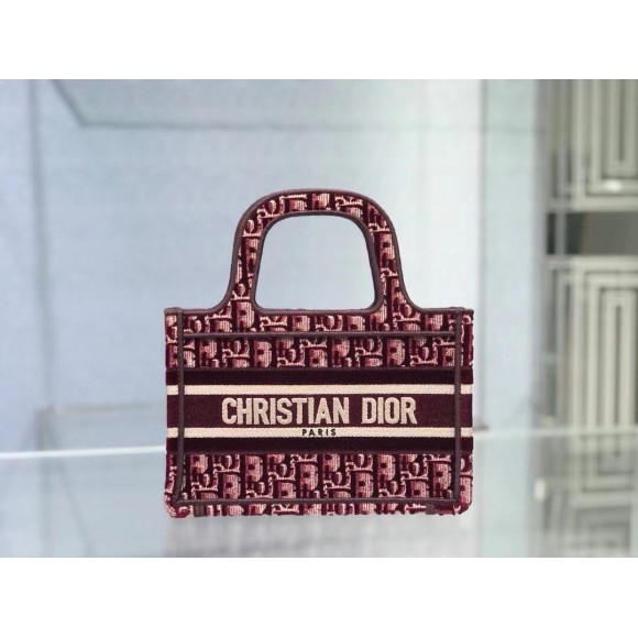 D*or mini book tote bag in bordeaux velvet oblique embroidered