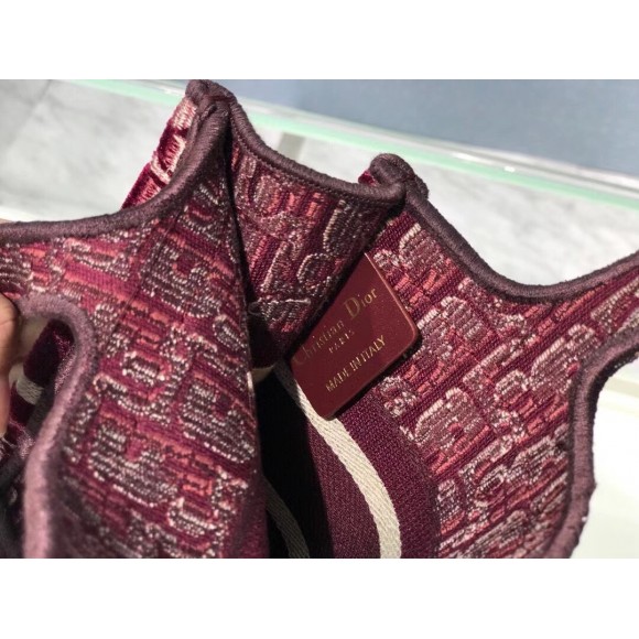 D*or mini book tote bag in bordeaux velvet oblique embroidered