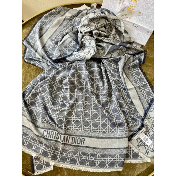 D*or cannage denim shawl denim in blue wool and cashmere