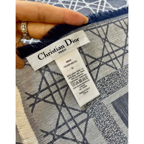 D*or cannage denim shawl denim in blue wool and cashmere