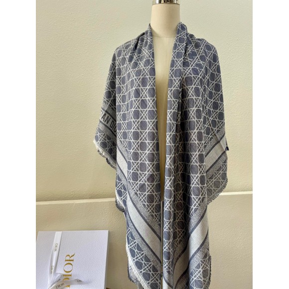D*or cannage denim shawl denim in blue wool and cashmere