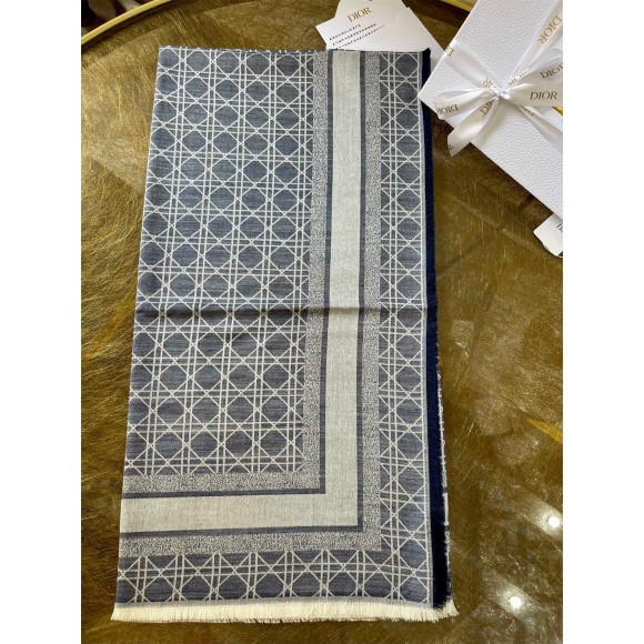 D*or cannage denim shawl denim in blue wool and cashmere