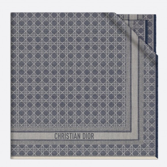 D*or cannage denim shawl denim in blue wool and cashmere