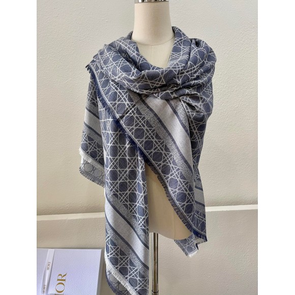D*or cannage denim shawl denim in blue wool and cashmere