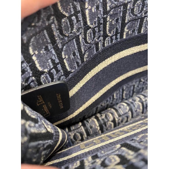 D*or mini book tote bag in blue velvet oblique embroidered