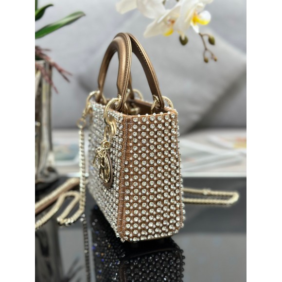D*or lady D*or mini chain bag in square with strass and beads