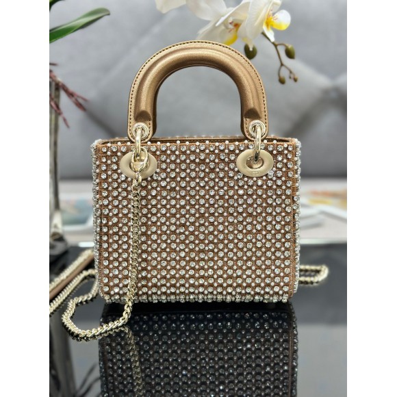 D*or lady D*or mini chain bag in square with strass and beads