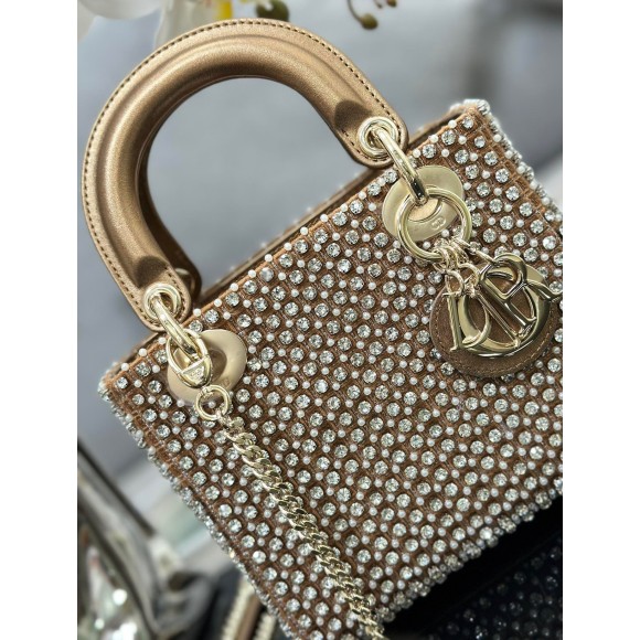 D*or lady D*or mini chain bag in square with strass and beads