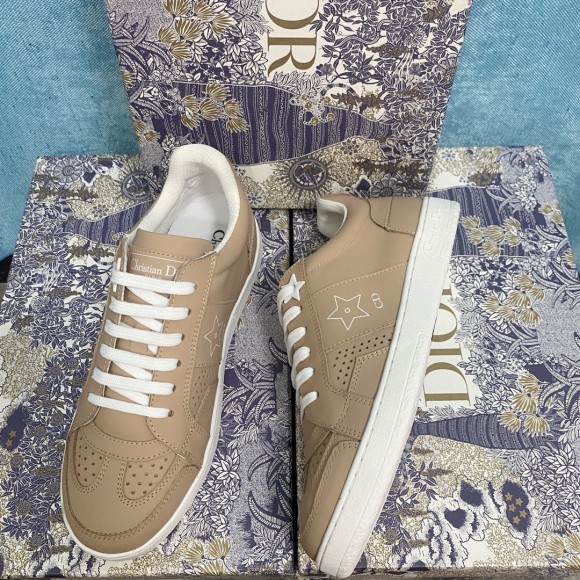D*or star low-top sneakers in beige calfskin