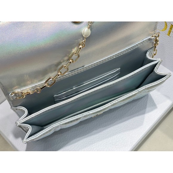 D*or miss D*or mini bag in iridescent metallic silver lambskin