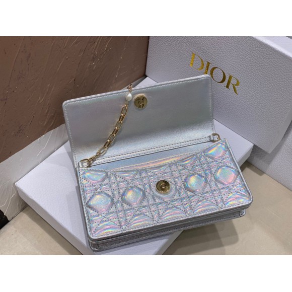 D*or miss D*or mini bag in iridescent metallic silver lambskin