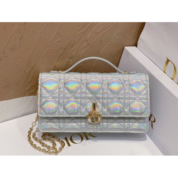 D*or miss D*or mini bag in iridescent metallic silver lambskin