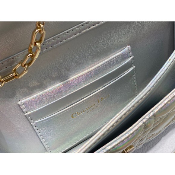 D*or miss D*or mini bag in iridescent metallic silver lambskin