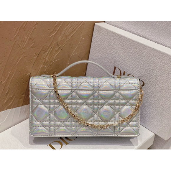 D*or miss D*or mini bag in iridescent metallic silver lambskin