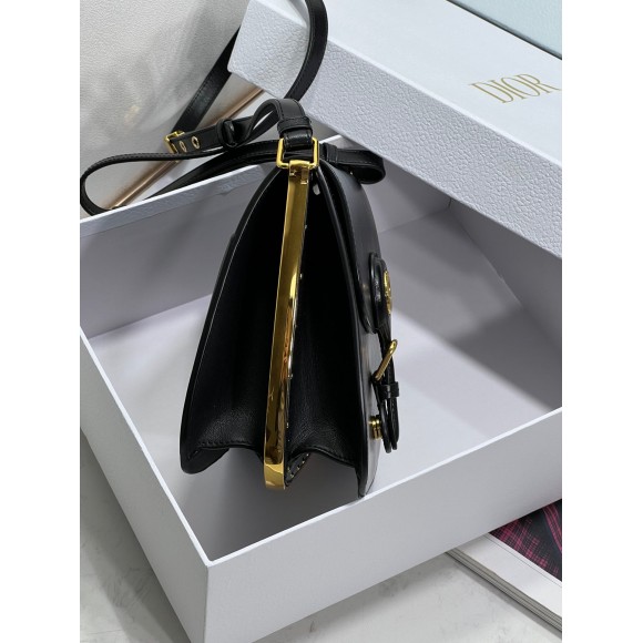 D*or bobby frame bag in black box calfskin