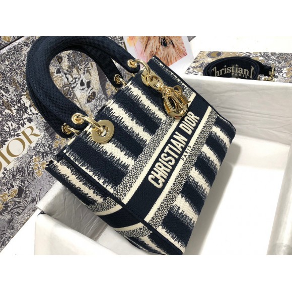 D*or lady d-lite medium bag in blue d-stripes embroidery