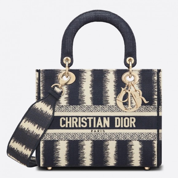 D*or lady d-lite medium bag in blue d-stripes embroidery