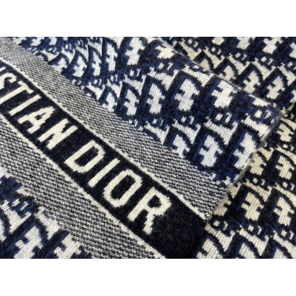 D*or oblique scarf in navy blue technical cashmere