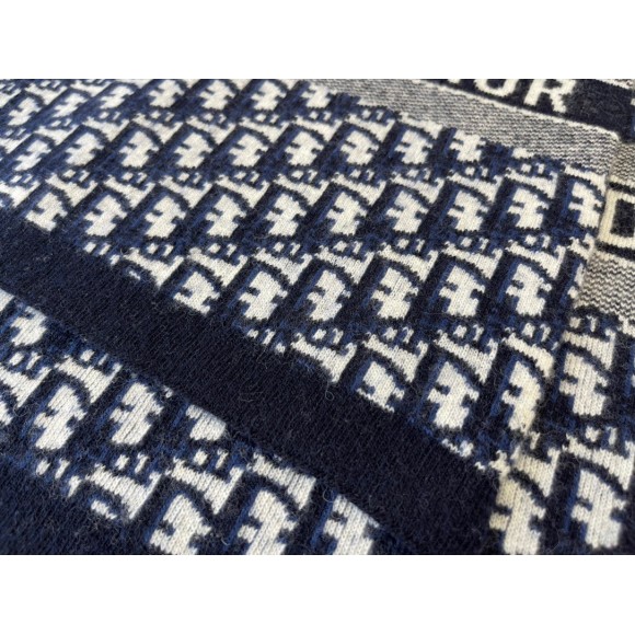 D*or oblique scarf in navy blue technical cashmere