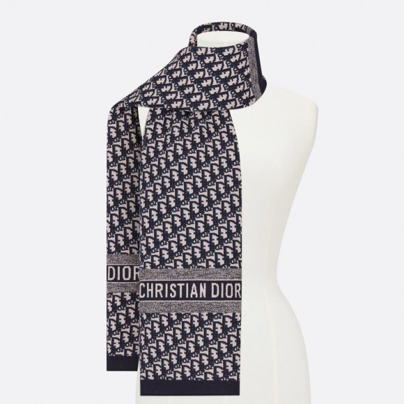 D*or oblique scarf in navy blue technical cashmere