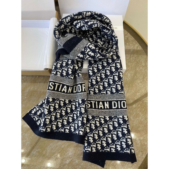 D*or oblique scarf in navy blue technical cashmere