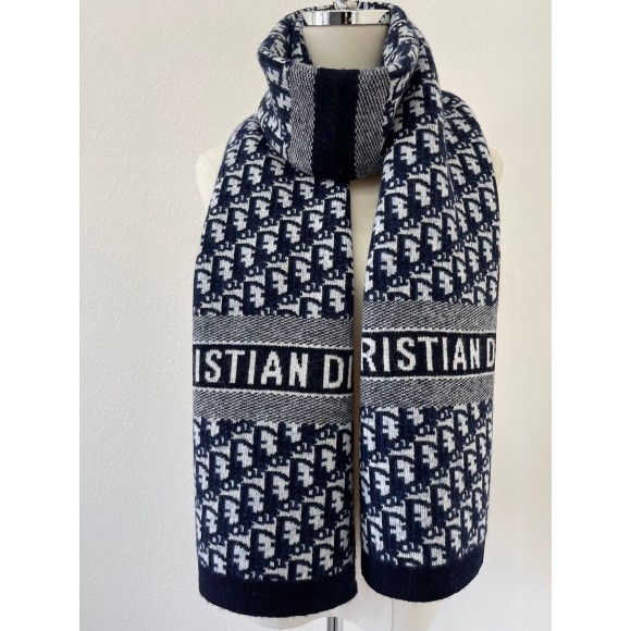 D*or oblique scarf in navy blue technical cashmere