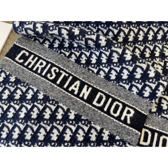 D*or oblique scarf in navy blue technical cashmere
