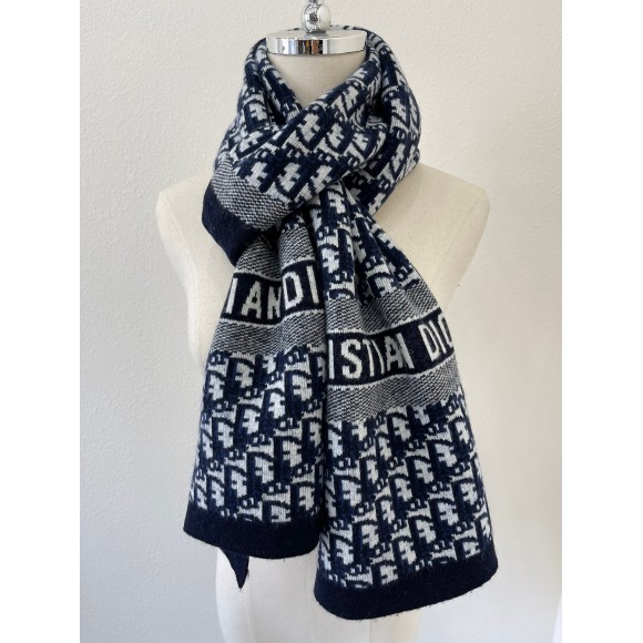 D*or oblique scarf in navy blue technical cashmere