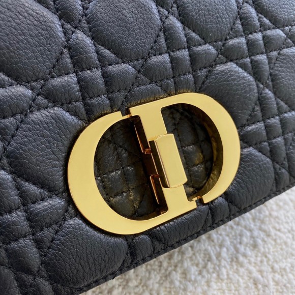 D*or caro small bag in black cannage calfskin