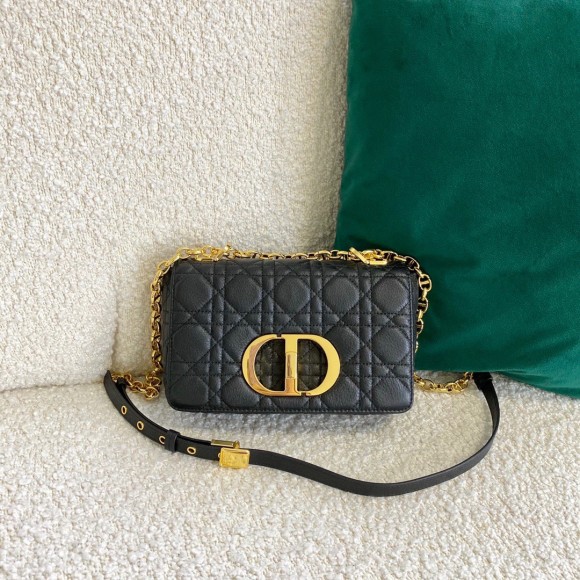 D*or caro small bag in black cannage calfskin