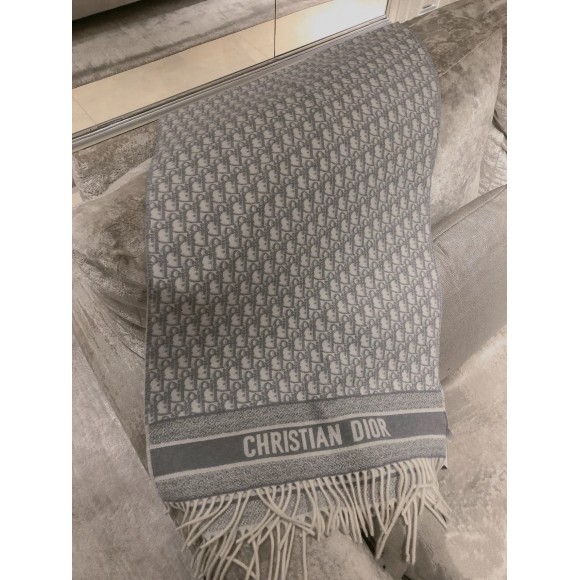 D*or oblique scarf in grey cashmere