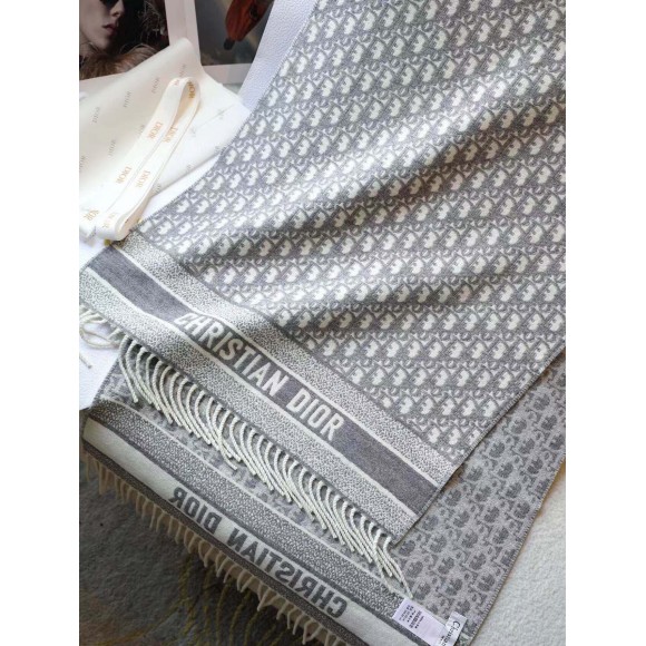 D*or oblique scarf in grey cashmere