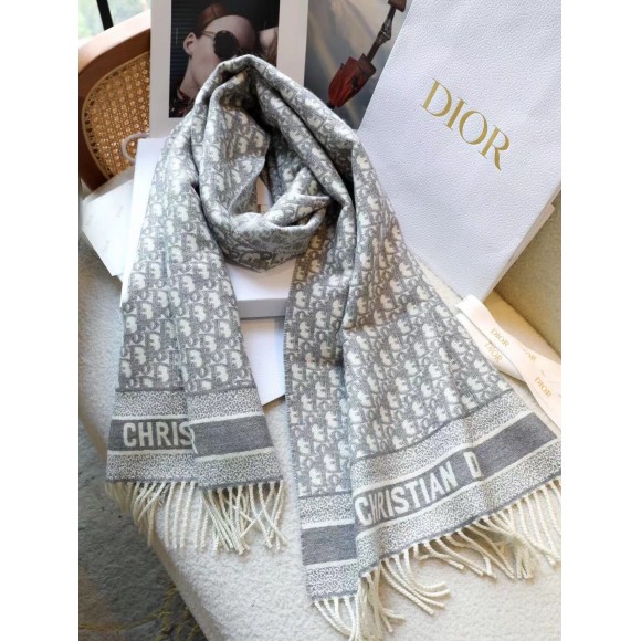 D*or oblique scarf in grey cashmere