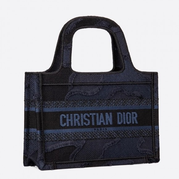D*or mini book tote bag in blue camouflage canvas