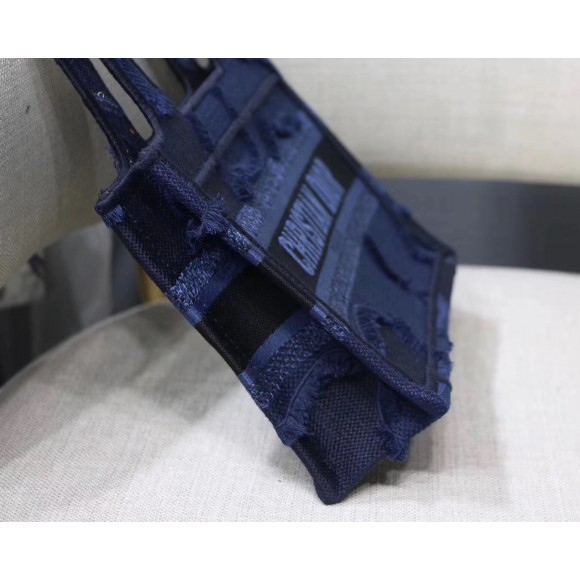 D*or mini book tote bag in blue camouflage canvas