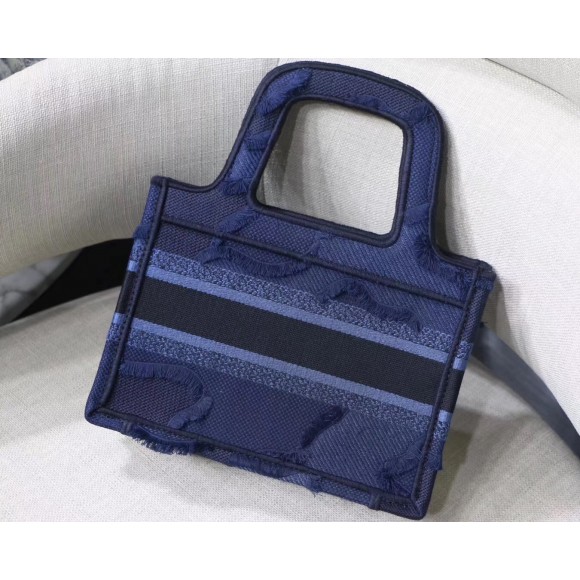 D*or mini book tote bag in blue camouflage canvas