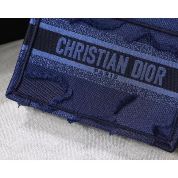 D*or mini book tote bag in blue camouflage canvas