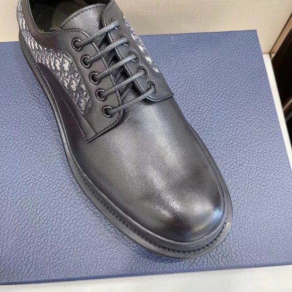 D*or men's explorer derby shoe in black leather with oblique canvas