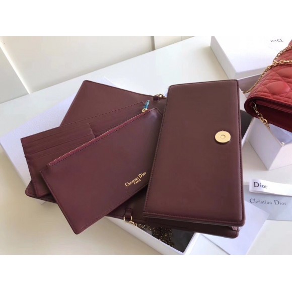 D*or lady D*or chain pouch in bordeaux cannage lambskin