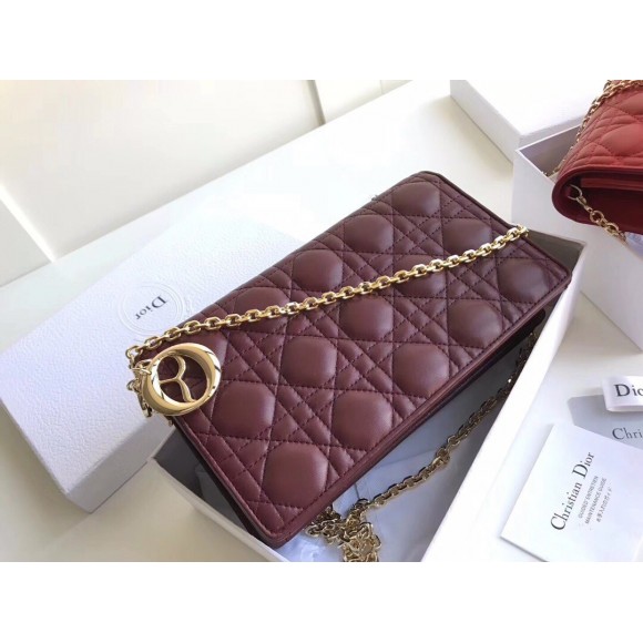 D*or lady D*or chain pouch in bordeaux cannage lambskin