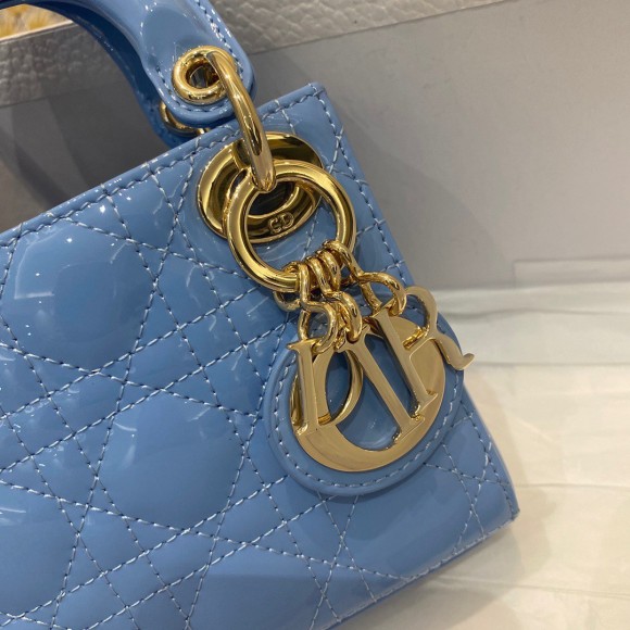 D*or lady D*or micro bag in blue patent cannage calfskin