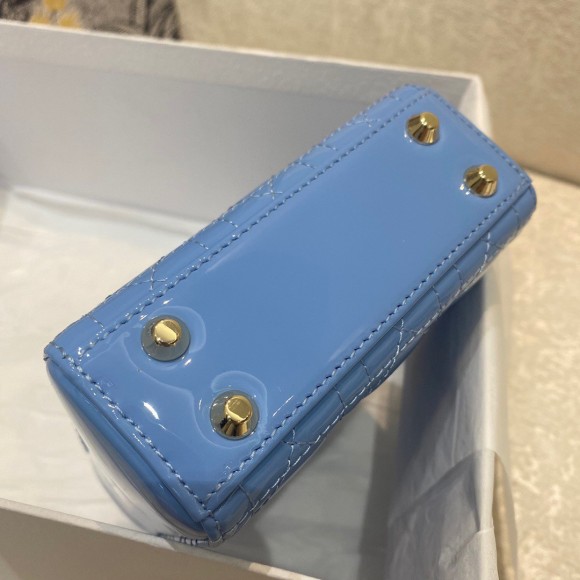 D*or lady D*or micro bag in blue patent cannage calfskin