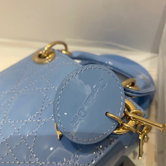 D*or lady D*or micro bag in blue patent cannage calfskin