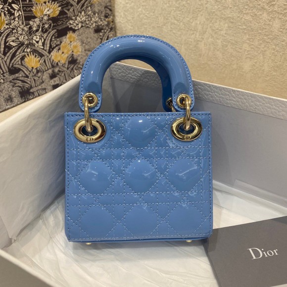 D*or lady D*or micro bag in blue patent cannage calfskin