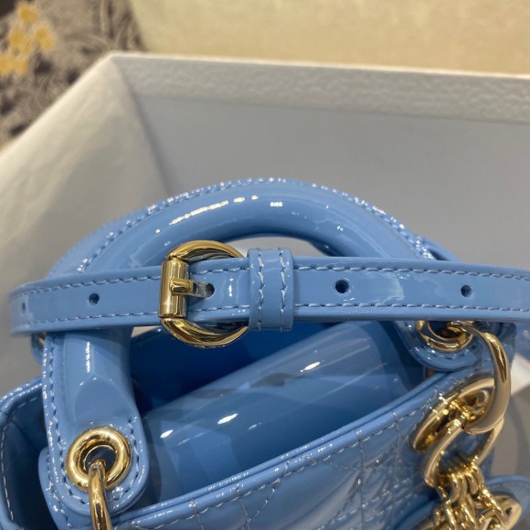 D*or lady D*or micro bag in blue patent cannage calfskin